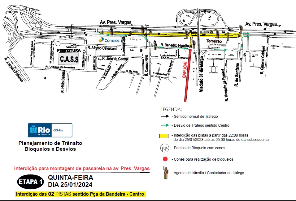 CET-Rio monta esquema de trânsito para montagem da passarela de pedestres do Carnaval 2024 - Prefeitura da Cidade do Rio de Janeiro