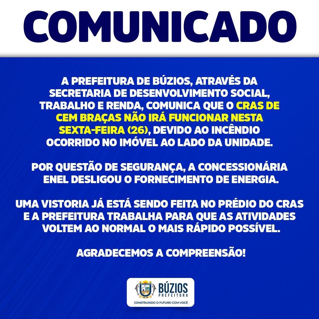 CRAS de Cem Braças não abre nesta sexta-feira (26)