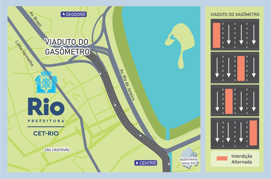 Viaduto do Gasômetro terá interdição de uma faixa no sentido Centro para obras de manutenção - Prefeitura da Cidade do Rio de Janeiro