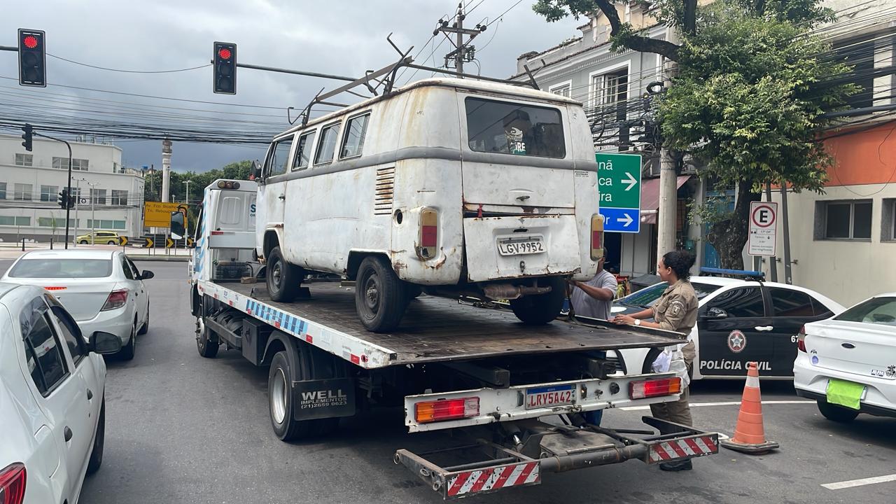 Guardas municipais apreendem veículo sem placa na faixa exclusiva da Avenida Brasil - Prefeitura da Cidade do Rio de Janeiro